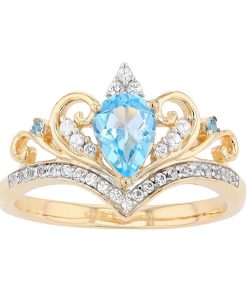 14k Gold Over Silver Swiss Blue Topaz & Lab-Created White Sapphire Filigree Ring
