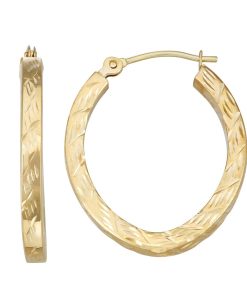 10k Gold Textured Oval Hoop Earrings