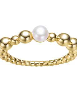 14k Gold Over Silver Ball & Freshwater Cultured Pearl Ring