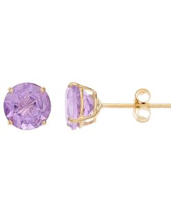 14k Gold Pink Amethyst Round Stud Earrings