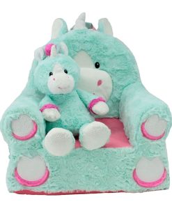 Animal Adventure Soft Landing Darling Duos 2 - Piece Plush & Premium Sweet Seat Character Chair Bundle - Teal Unicorn