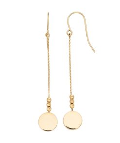 14k Yellow Gold Disc Bead Linear Drop Earrings