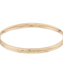 14k Yellow Gold Floral Etched Bangle Bracelet