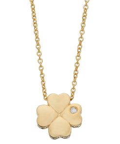 14k Gold Diamond Accent Clover Pendant Necklace
