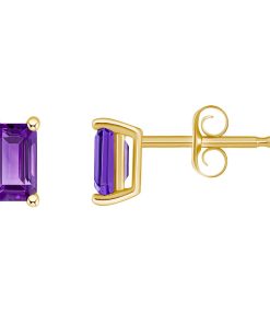 14k Gold Emerald Cut Birthstone Stud Earrings