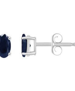 14k White Gold Oval Birthstone Stud Earrings