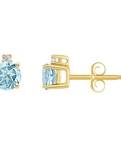 14k Gold 4 mm Round Birthstone & 1/10 Carat T.W. Diamond Stud Earrings