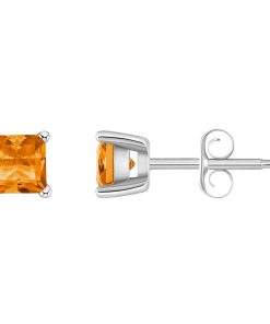 14k Gold 4 mm Princess Cut Citrine Stud Earrings