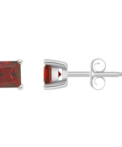 14k Gold 4 mm Princess Cut Garnet Stud Earrings