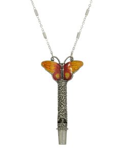 1928 Colorful Butterfly Pewter Whistle Pendant Necklace