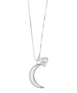 Sterling Silver Mother of Pearl Inlay Moon & Star Charm Necklace