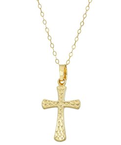 10k Gold Textured Cross Pendant Necklace