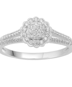 10k White Gold 1/4 Carat T.W. Diamond Flower Cluster Ring