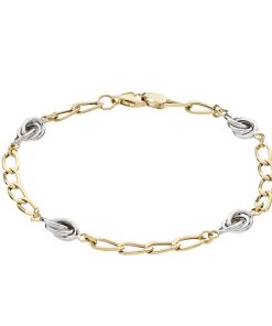 Au Naturale Two Tone 10k Gold Oval Love Knot Station Bracelet