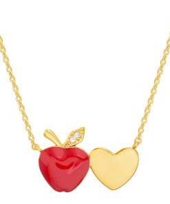 14k Gold Over Silver Red Enamel Apple Teacher Appreciation Necklace