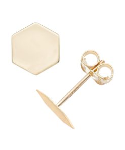 14k Gold Hexagon Post Stud Earrings