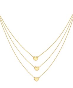14k Gold Triple Strand Puffed Heart Bib Necklace