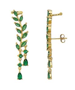 14k Gold Over Sterling Silver Green Cubic Zirconia Leaf Stud Earrings