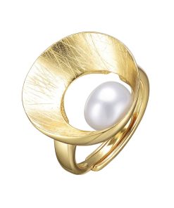 14k Gold Over Sterling Silver Freshwater Cultured Pearl Geometric Ring