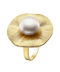 14k Gold Over Sterling Silver Freshwater Cultured Pearl Curvy Floral Ring
