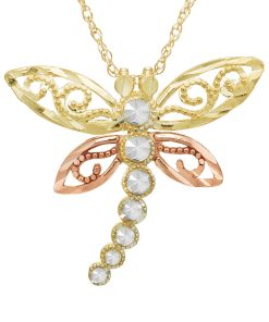 10k Gold Tri-Tone Dragonfly Pendant Necklace