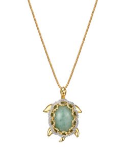 18k Gold Over Sterling Silver Diamond Accent & Jade Turtle Pendant Necklace