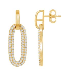 14k Gold Over Silver Cubic Zirconia Oval Door Knocker Earrings