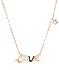 14k Rose Gold Over Sterling Silver Freshwater Cultured Pearl "LOVE" Necklace