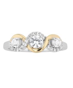 14k Gold Over Silver Two-Tone Lab-Created White Sapphire Ring
