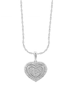 Arctic Clear 14k White Gold 1/3 Carat T.W. Round Cut Lab-Grown Diamond Heart Pendant Necklace