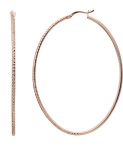 14k Rose Gold Vermeil Textured 60 mm Oval Hoop Earrings