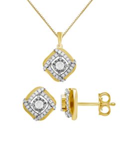 14k Gold Over Silver 1/2 Carat T.W. Diamond Earring Set