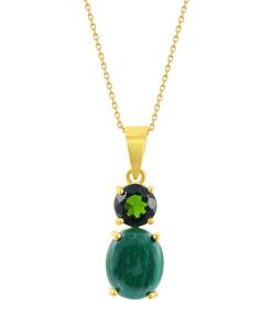 14k Gold Over Silver Oval Malachite & Green Stone Necklace