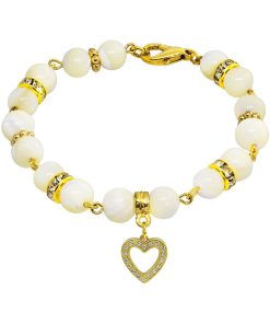 1928 Gold Tone Mother-of-Pearl & Simulated Crystal Birthstone Heart Bracelet