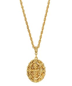 1928 Gold-Tone Filigree Double Sided Locket Necklace