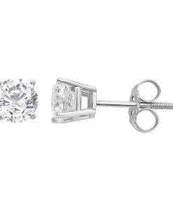14k White Gold 3/4 Carat T.W. Round Cut GSI Certified Diamond Solitaire Stud Earrings