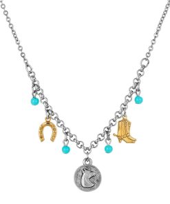 1928 Two-Tone Simulated Turquoise Beads Horse Charm Necklace