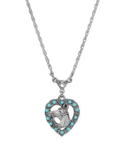 1928 Silver Aqua Crystal Horse Heart Necklace
