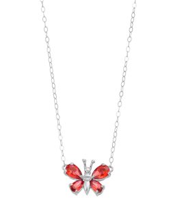 Aleure Precioso Sterling Silver Lab-Created Gemstone Butterfly Necklace