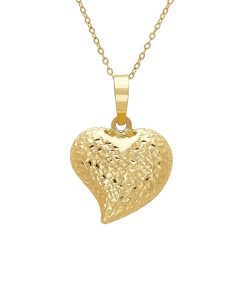 10k Gold Textured Puffed Heart Pendant Necklace