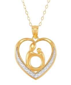 10k Gold Mother & Child Heart Pendant Necklace