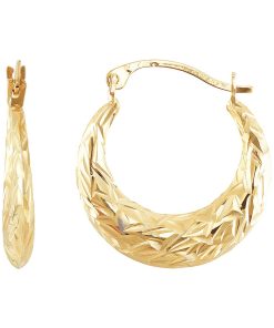 10k Gold Textured Hollow Hoop Earrings