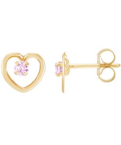 14k Gold Pink Cubic Zirconia Open Heart Stud Earrings