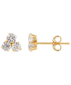 10k Gold Lab-Created White Sapphire Triple Stone Stud Earrings