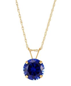 10k Gold Lab-Created Sapphire Solitaire Pendant Necklace