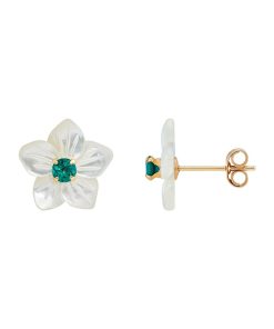 10k Gold Mother-of-Pearl & Lab-Created Emerald Flower Stud Earrings