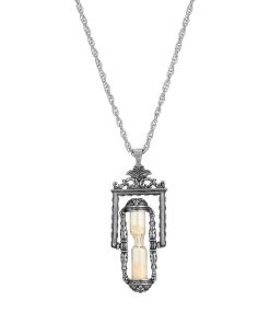 1928 Silver Tone Hourglass Pendant Necklace