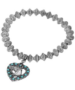 1928 Pewter Tone Turquoise Crystal Horse Head Heart Bracelet