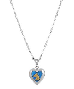 1928 Silver Tone Blue Heart Horse Head Pendant Necklace
