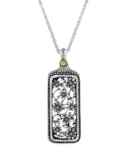 1928 Silver Tone Flower Filigree Mirror Pendant Necklace